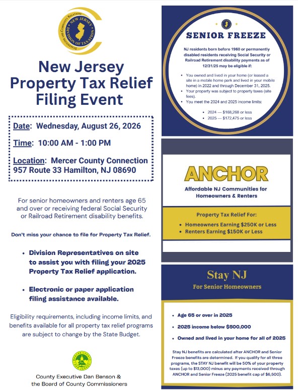 NJ Property Tax Relief Filing Event